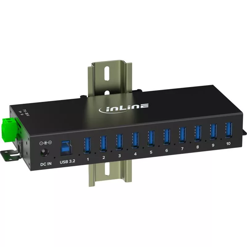 USB 3.2 Gen.1 Industrie-Hub mit 10 Ports, Aluminiumgehäuse und Netzteil