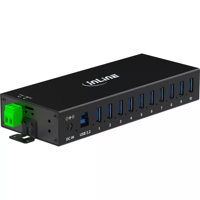 USB 3.2 Gen.1 Industrie-Hub mit 10 Ports, Aluminiumgehäuse und Netzteil