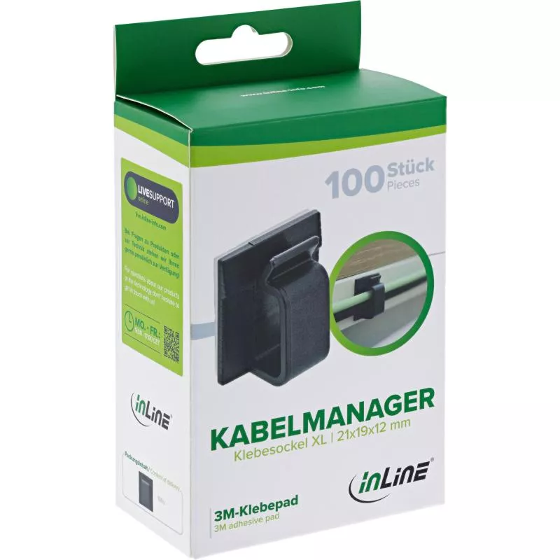 100er Pack Kabelmanager Klebesockel XL, Nylon, mit 3M®-Pad, Schwarz