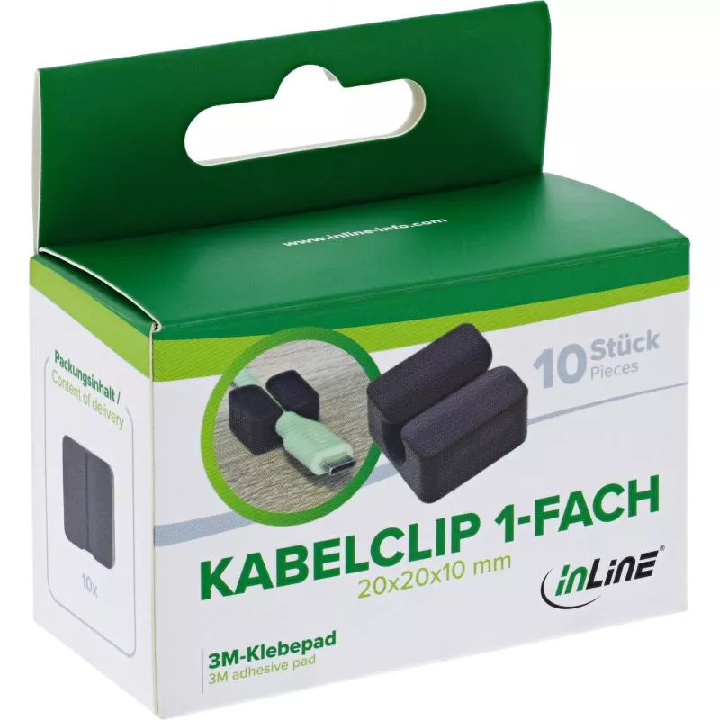10er Pack Kabelclip 1-fach, selbstklebend, mit 3M®-Pad, Schwarz