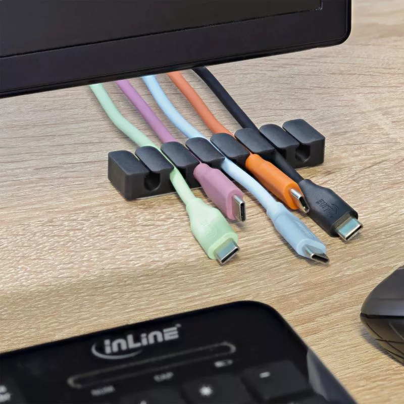 5er Pack Kabelclip 7-fach, selbstklebend, mit 3M®-Pad, Schwarz