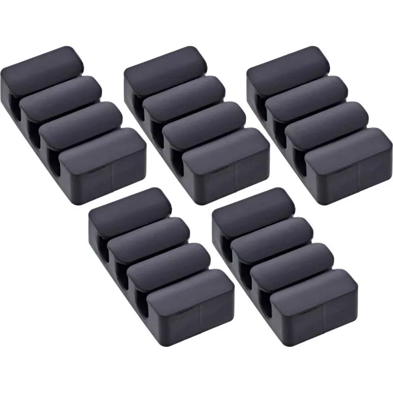 5er Pack Kabelclip 3-fach, selbstklebend, mit 3M®-Pad, Schwarz
