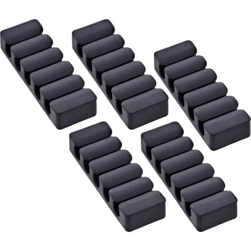5er Pack Kabelclip 5-fach, selbstklebend, mit 3M®-Pad, Schwarz