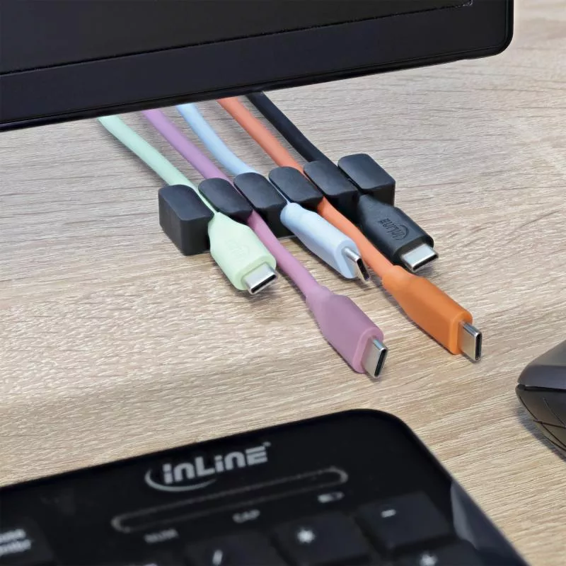 5er Pack Kabelclip 5-fach, selbstklebend, mit 3M®-Pad, Schwarz