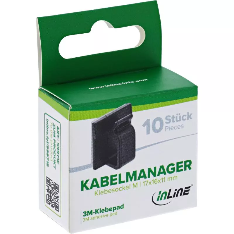 10er Pack Kabelmanager Klebesockel M, Nylon, mit 3M®-Pad, Schwarz