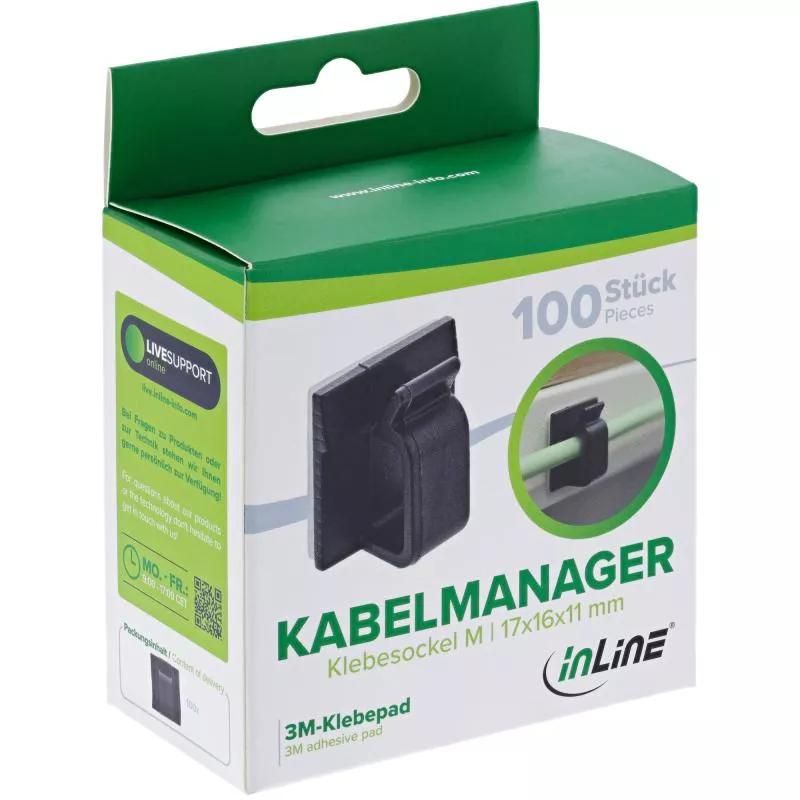 100er Pack Kabelmanager Klebesockel M, Nylon, mit 3M®-Pad, Schwarz