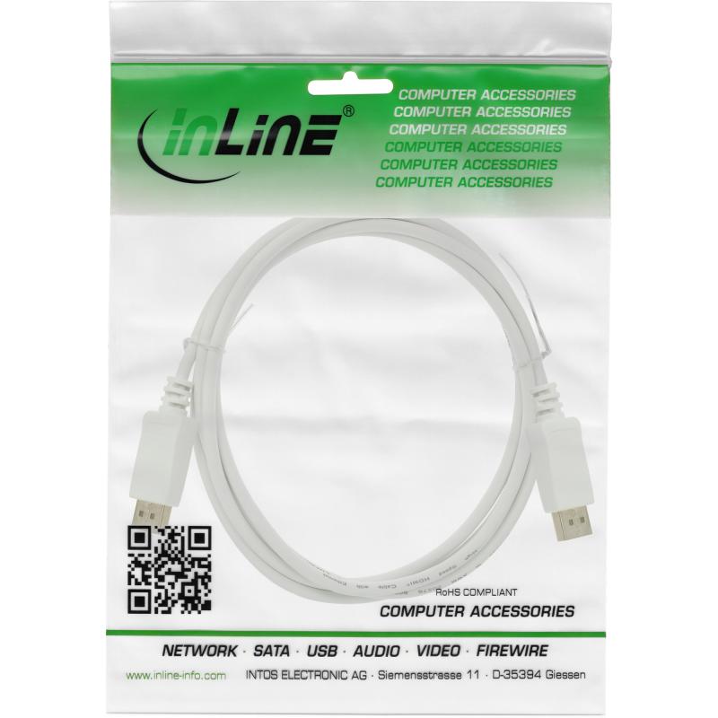 DisplayPort 1.4 Kabel 8K/60 Hz, weiß, vergoldete Kontakte