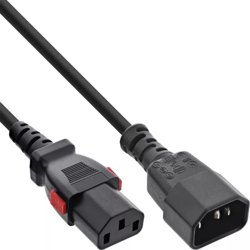 Kaltgeräteverlängerung C13 verriegelbar auf C14 – schwarz