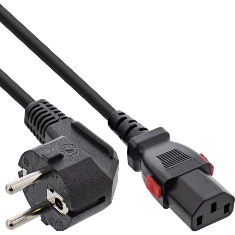 Kaltgerätekabel C13 – Schutzkontaktstecker gewinkelt / C13 verriegelbar