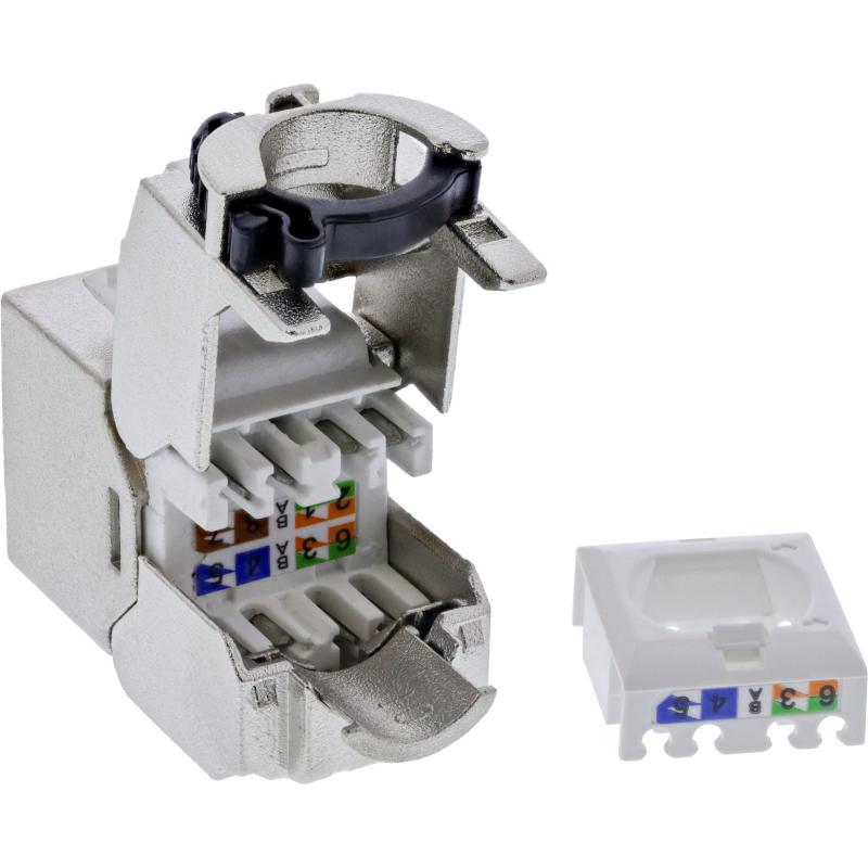 RJ45 Keystone-Modul Slim Cat.6A – LSA, vollgeschirmt, mit integriertem Kabelclip