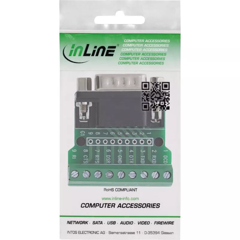 D-Sub 9 Terminalblock, Stecker, Schraubklemme, mit Schraubsicherung