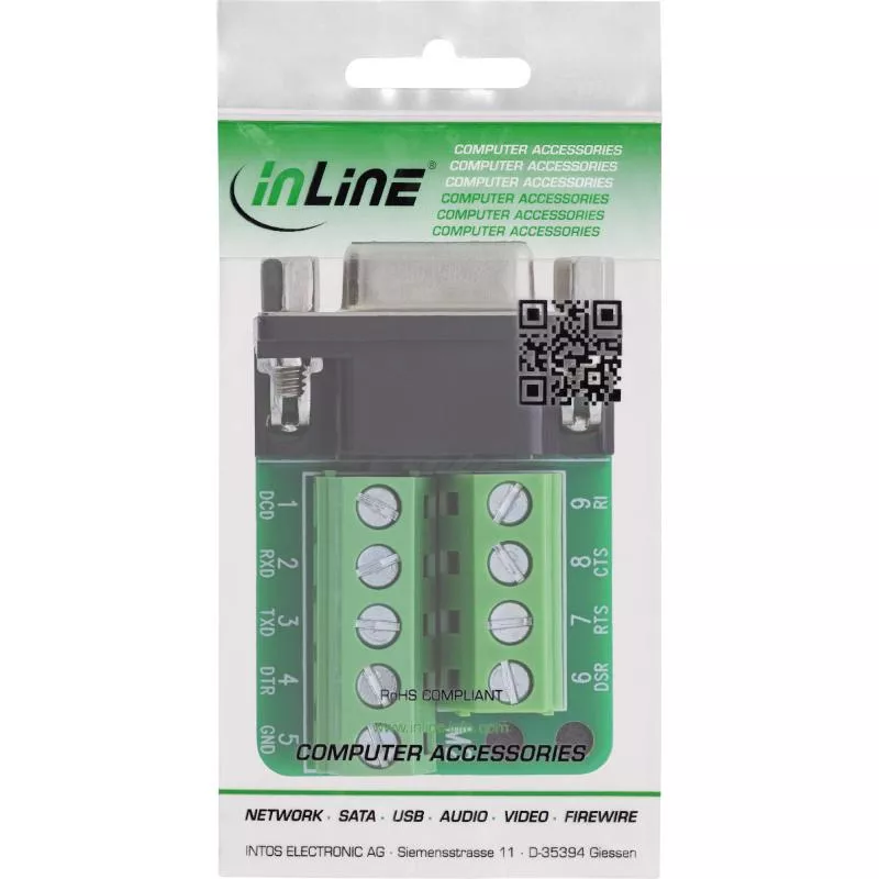 D-Sub 9 Terminalblock, Buchse, 2-reihig, Schraubklemme, Schraubsicherung