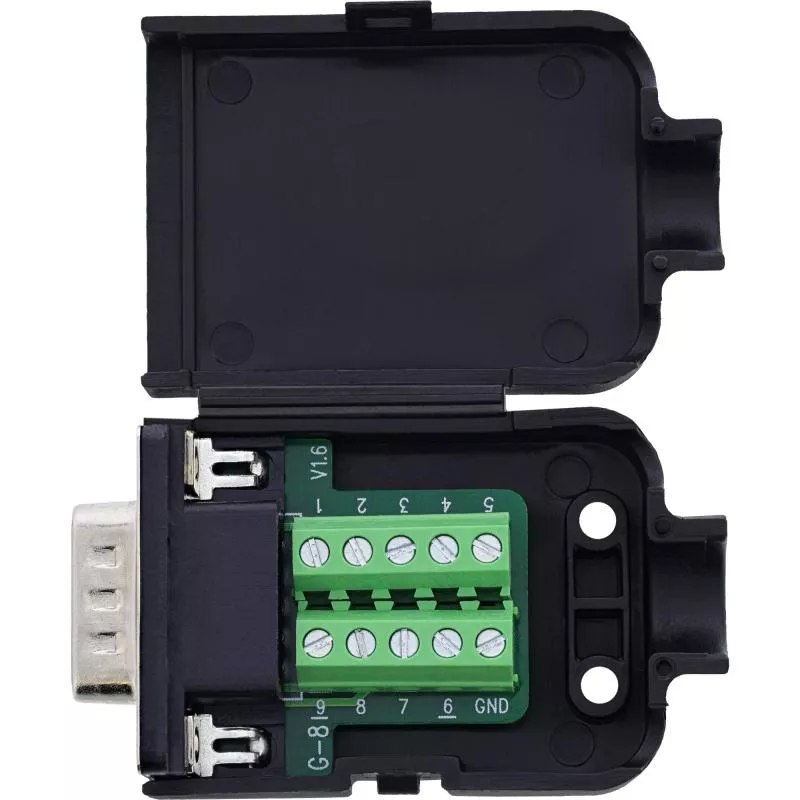 D-Sub 9 Breakout-Terminalblock Stecker, Schraubklemme, Rändelschrauben (UNC #4-40)