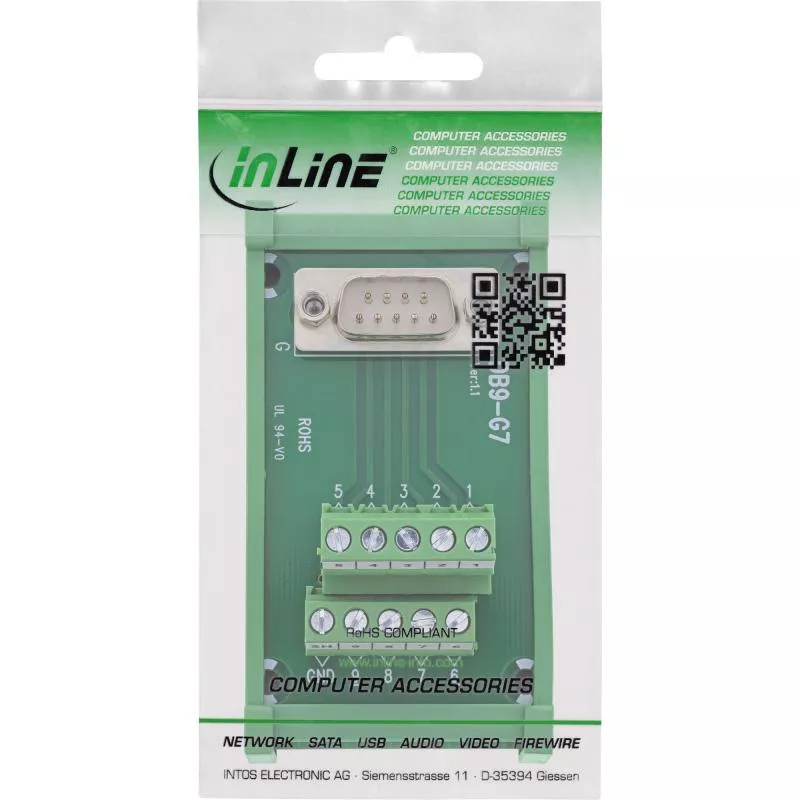 D-Sub 9 Terminalblock Stecker, Schraubklemme, Hutschiene (DIN-Rail), 14–26 AWG