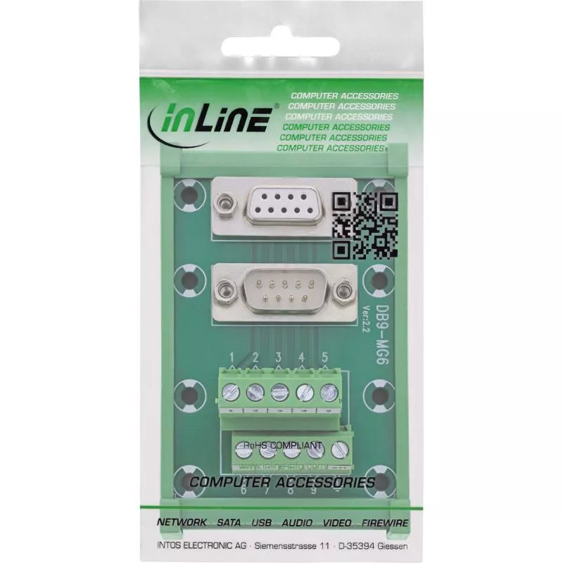 D-Sub 9 Terminalblock für Hutschiene, Buchse/Stecker, Schraubklemme