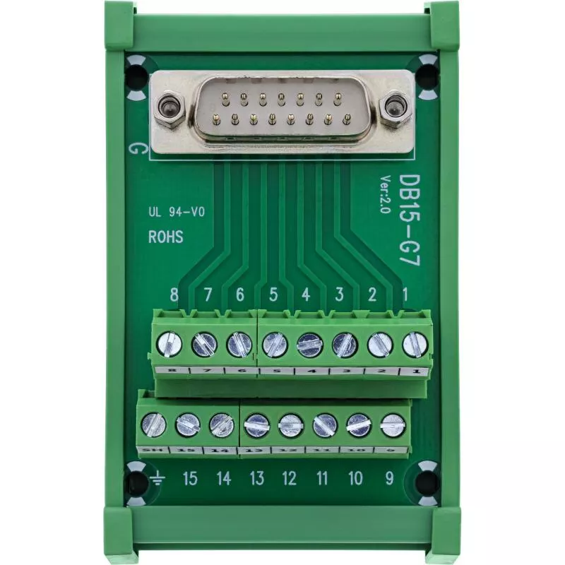 D-Sub 15 Terminalblock Stecker, 2-reihig, Schraubklemme, für Hutschiene