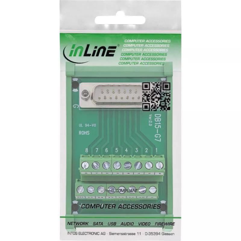 D-Sub 15 Terminalblock Stecker, 2-reihig, Schraubklemme, für Hutschiene