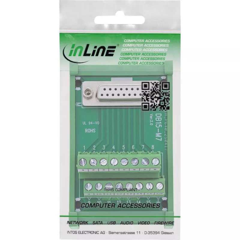 D-Sub 15 Terminalblock für Hutschiene, Buchse, Schraubklemme