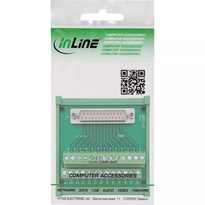 D-Sub 25 Terminalblock für Hutschiene, Stecker, Schraubklemme, nummeriert