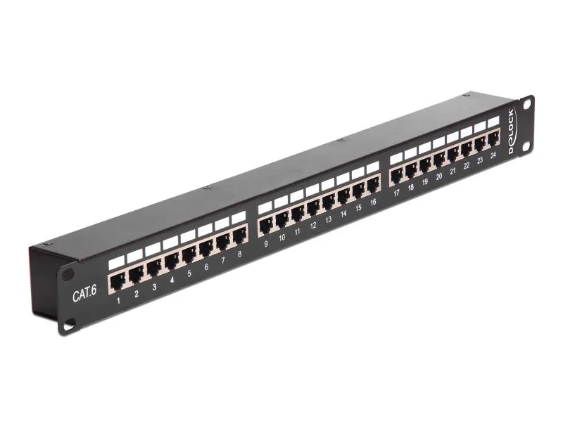 Cat 6 Patchpanel 24 Port – Durchgang RJ45 Buchse/Buchse – geschirmt – 1 HE – schwarz