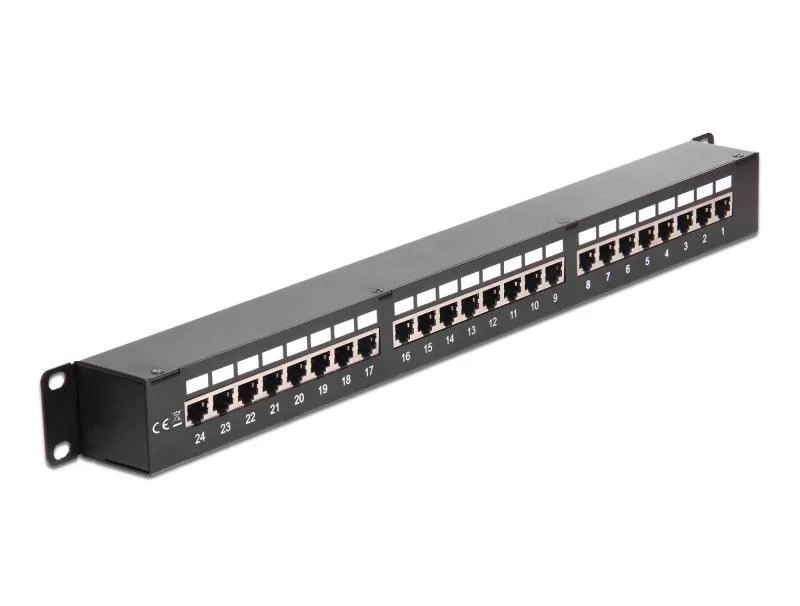 Cat 6 Patchpanel 24 Port – Durchgang RJ45 Buchse/Buchse – geschirmt – 1 HE – schwarz