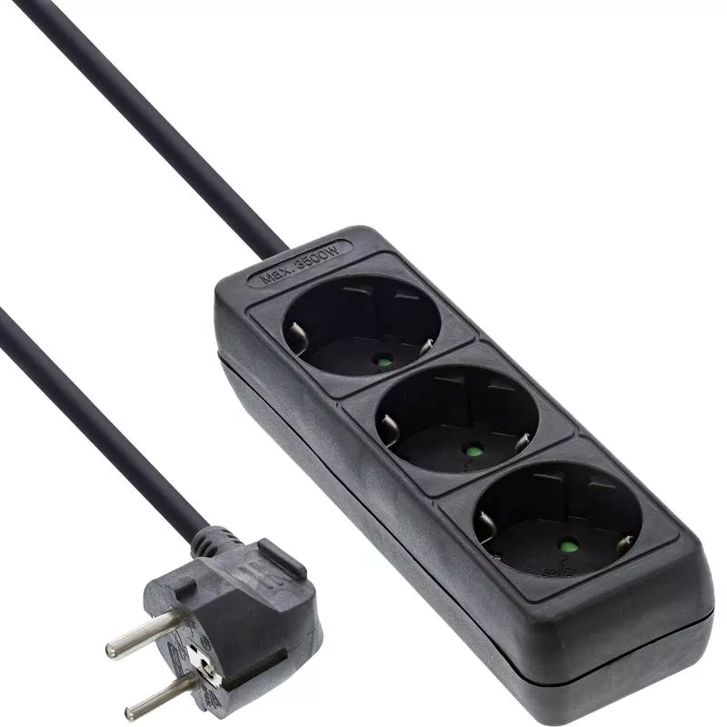 InLine® Steckdosenleiste 3-fach Schutzkontakt 3m schwarz